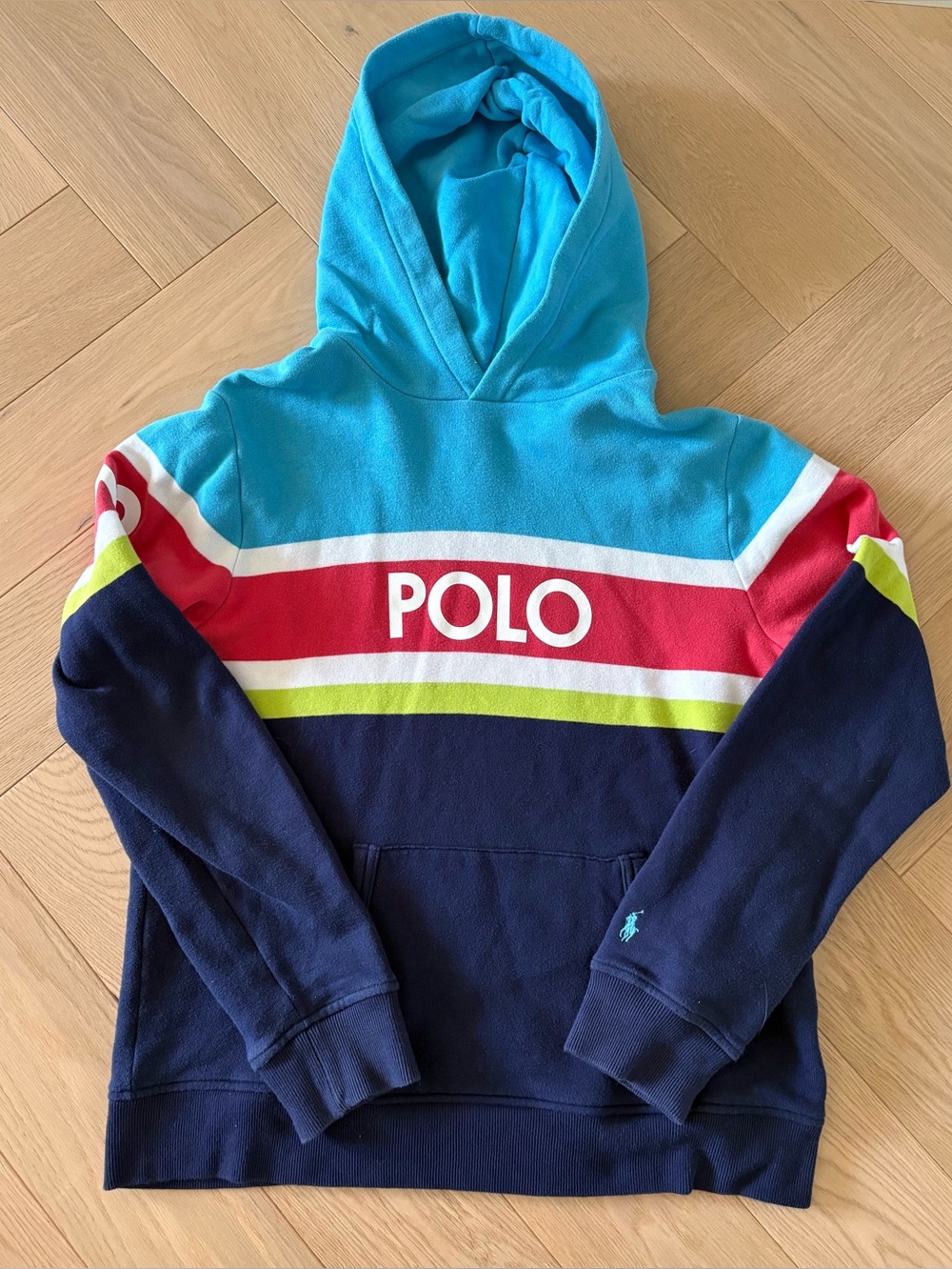 Polo Ralph Lauren Hoodie Blue Logo Australian Open Face Striped Colorblock XL